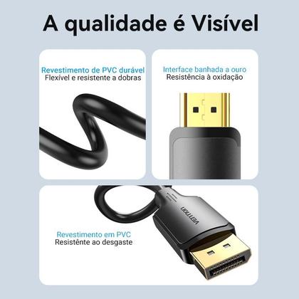 Imagem de Cabo Adaptador Displayport Para Hdmi 4k Dp Hdmi 3m Vention