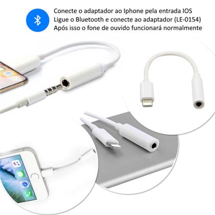 Imagem de Cabo Adaptador p/ Fone De Ouvido Celulares Ios Lightning 3.5mm P2 Branco