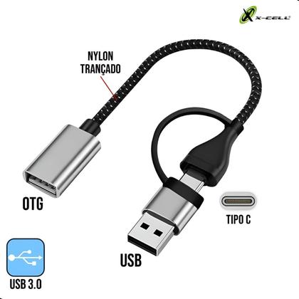 Imagem de Cabo Adaptador Tipo C Otg Usb 3.0 Universal 2 Em 1 Celular