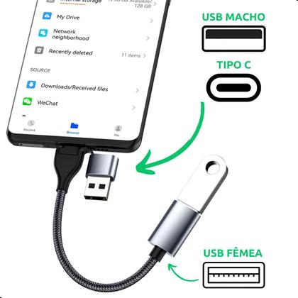 Imagem de Cabo Adaptador Tipo C Otg Usb 3.0 Universal 2 Em 1 Celular