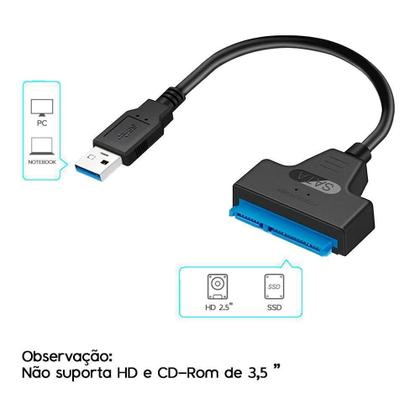 Imagem de Cabo Adaptador Usb 3.0 Sata Ssd E Hd 2.5 Conversor 22 Pinos