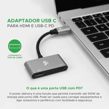 Imagem de Cabo Adaptador Usb 3.1 Tipo C + Hdmi Fêmea 4k + Usb-c Pd 5+