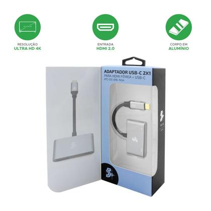 Imagem de Cabo Adaptador Usb 3.1 Tipo C + Hdmi Fêmea 4k + Usb-c Pd 5+