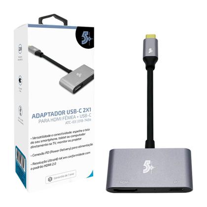 Imagem de Cabo Adaptador Usb 3.1 Tipo C + Hdmi Fêmea 4k + Usb-c Pd 5+