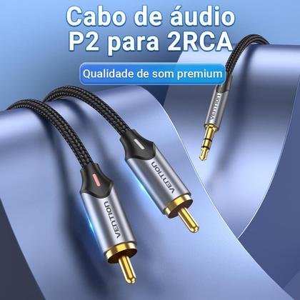 Imagem de Cabo Audio Auxiliar P2 x 2 Rca Blindado 2m Original Vention