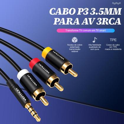 Imagem de Cabo Áudio E Vídeo P3 P/ 3 Rca Cabo Branco Amarelo Vermelho