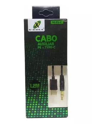 Imagem de Cabo Auxiliar de Audio Stereo P2 Para Usb C 1,20M Preto Novo