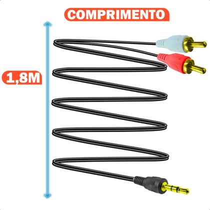 Imagem de Cabo Auxiliar P2 Para Rca Macho Audio Estéreo Caixa de Som Celular Radio 1,8 Metros