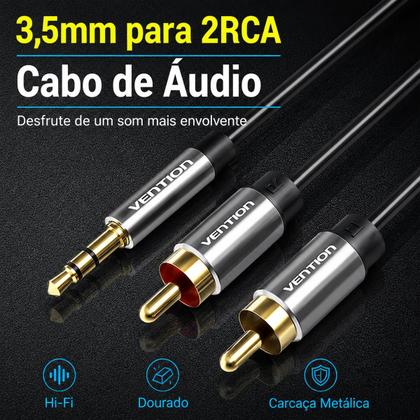 Imagem de Cabo Auxiliar P2 X 2 Rca Estereo Blindado Som 8m Vention