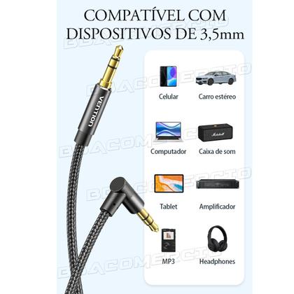 Imagem de Cabo Auxiliar P2 X P2 Macho 90 Banhado Ouro Hifi 1m 1 Metro