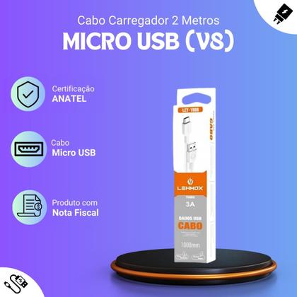 Imagem de Cabo Carregador 2 Metros Compatível com Samsung Galaxy J6 - Cabo Micro USB V8