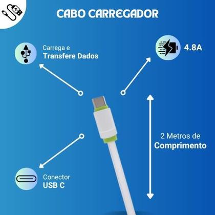 Imagem de Cabo Carregador 2 Metros Compatível com Samsung Galaxy M53 - Cabo USB C