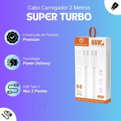 Imagem de Cabo Carregador 2 Metros Super Turbo Compatível com Samsung Galaxy A17 A16 A15 A14 A13 A12 A11 _ USB C