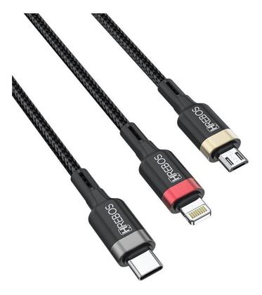 Imagem de Cabo Carregador 3 em 1 Tipo C Micro USB - Carga Rápida 3.4A