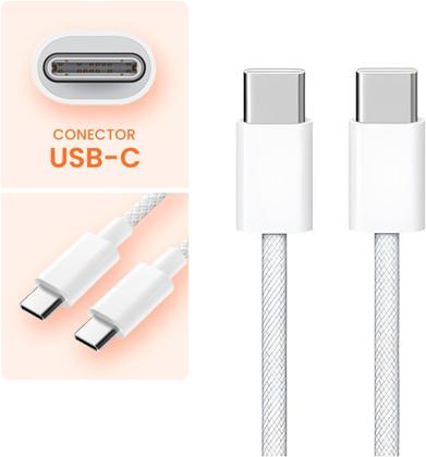 Imagem de Cabo Carregador Compativel Iphone 15 16 17 60w Usb-c Branco Leon