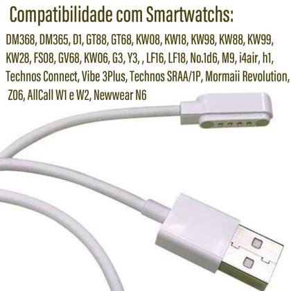 Imagem de Cabo Carregador Magnético 4 pinos Usb 2.0 40cm Para Relógio Smartwatch Kw18 M9 G3 W67