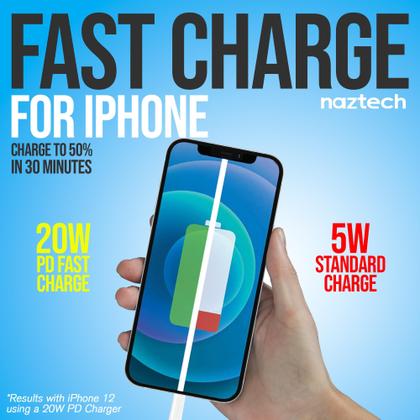 Imagem de Cabo carregador Naztech Lightning 12 pés USB-C para MFi iPhone branco