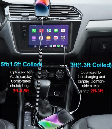 Imagem de Cabo carregador para carro PRAKIE Coiled Lightning Cable, pacote com 2 unidades de 3 pés/5 pés