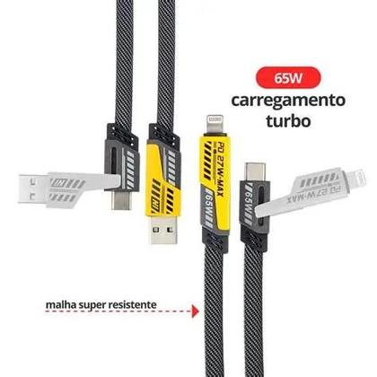 Imagem de Cabo Carregador Para iPhone Usb Turbo 65w 4 Em 1 Tipo C 1m