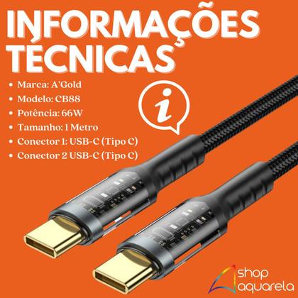Imagem de Cabo Carregador Reforçado USBC para Tipo C Turbo 66w Original