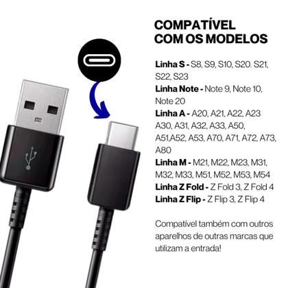 Imagem de Cabo Carregador Samsung Usb p/ Tipo C Preto A13 A24 A32 A53 S20 S21 Fe Original