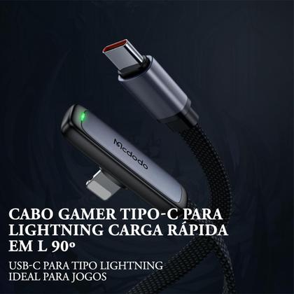 Imagem de Cabo Carregador Tipo C P/ Lightning 90 Com Led 2m Reforçado