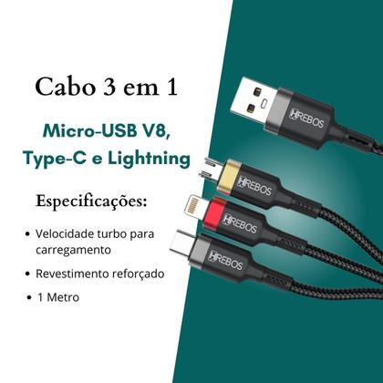 Imagem de Cabo Carregador Turbo 3 em 1 Asus Zenfone 6 7 8 8 flip 9