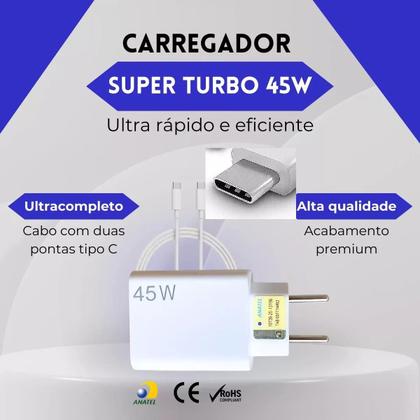 Imagem de Cabo Carregador Usb-c Tipo C 2 Lados 1m Branco Rápido Turbo
