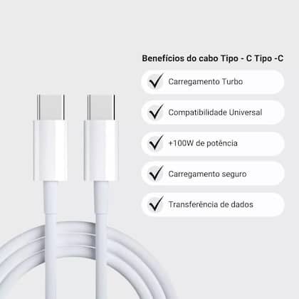 Imagem de Cabo Carregador Usb-c Tipo C 2 Lados 1m Branco Rápido Turbo