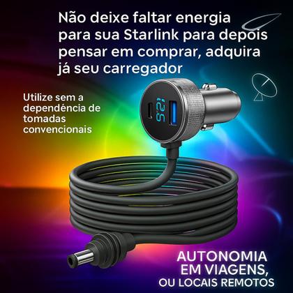 Imagem de Cabo carregador veicular compativel com star link mini 3 em 1 com 2 metros