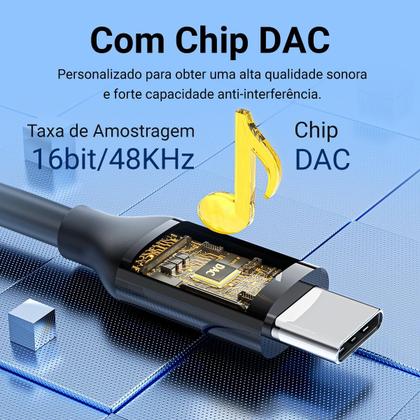 Imagem de Cabo Celular Tipo C para Auxiliar P2 Carro Som 1m Vention