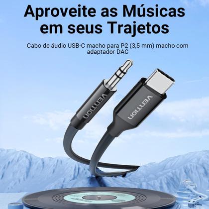 Imagem de Cabo Celular Tipo C para Auxiliar P2 Carro Som 1m Vention