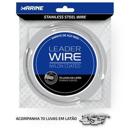 Imagem de Cabo de Aço Marine Sports Cinza Flexível 10 Metros Para Pesca Empate Inox Com 70 Luvas Para Encastoar Anzol