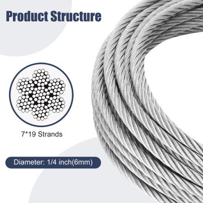 Imagem de Cabo de aço Marioca 1/4 de polegada 75 pés com fios 7X19 2903 kg