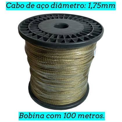 Imagem de Cabo de Aço Revestido PVC Diâmetro 1.75mm Bobina 100 Metros Varal de Parede Super Resistente