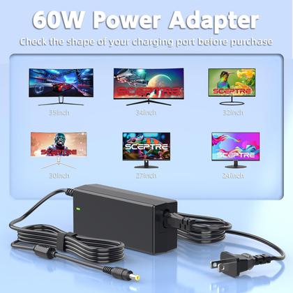 Imagem de Cabo de alimentação Adaptador AC de 12V para monitor Sceptre HFLRZZ EC Series