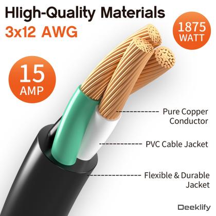 Imagem de Cabo de alimentação Deeklify 12 Gauge 3 m, plugue iluminado à prova d'água