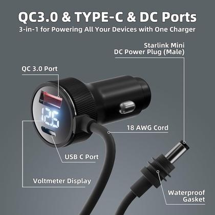 Imagem de Cabo De alimentação Veicular dc Compatível Com st@r link Mini Veicular 3 em 1 com 3 metros