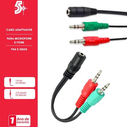 Imagem de Cabo De Áudio Adaptador P3 Fêmea x 2 P2 Macho para Microfone Fone Headset 20cm