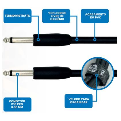 Imagem de Cabo De Áudio P10 Para P10 Mono Para Guitarra 10 Metros