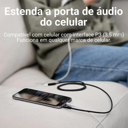 Imagem de Cabo de Áudio P3 Macho P3 Fêmea Fone Microfone 4 Vias 3m