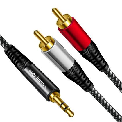 Imagem de Cabo de áudio Yeung Qee 3,5 mm macho para 2RCA macho 1 m trançado de nylon