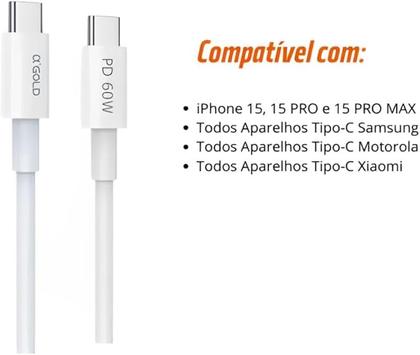 Imagem de Cabo De Carga Tipo-c Para Tipo-c Com 2 metros Turbo 60w Original A'Gold CB-105