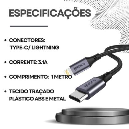 Imagem de Cabo de Carregador para Iphon USB C Lighting Hrebos Carga Rápida 27W Cabo de Dados Original 1 Metro