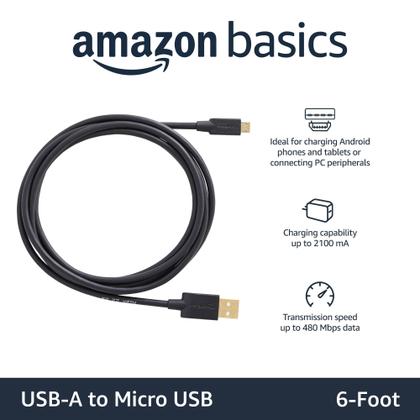 Imagem de Cabo de carregamento Amazon Basics USB-A para Micro USB 2.0 1,8 m, pacote com 5