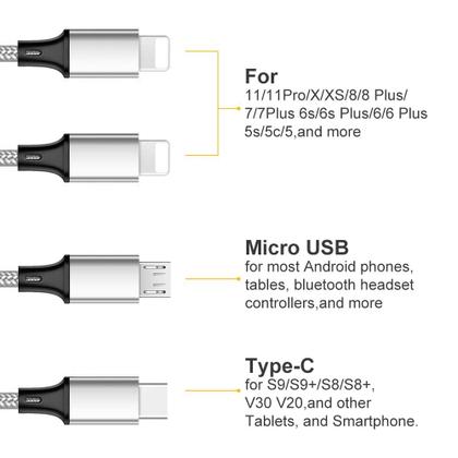 Imagem de Cabo de carregamento Puxnoin Multi 4 em 1 tipo C Micro USB 4 pés prateado