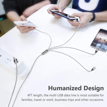 Imagem de Cabo de carregamento Puxnoin Multi 4 em 1 tipo C Micro USB 4 pés prateado