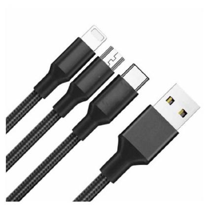 Imagem de Cabo De Carregamento Rápido Turbo 3 em 1 Micro USB (V8), USB Tipo C e Lightning Rápido Envio De Dados 2.1A