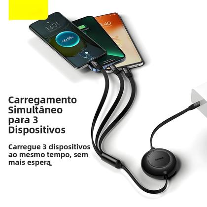 Imagem de Cabo De Carregamento Retrátil USB C 3 Em 1 De 100W Para MacBook, Samsung, Xiaomi, iPhone 12, 13, 14,