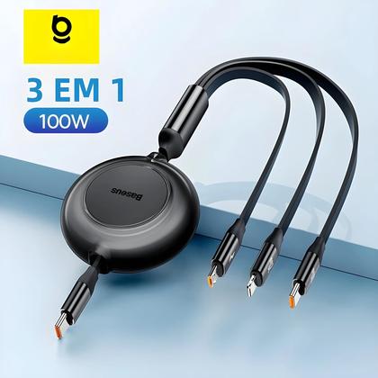 Imagem de Cabo De Carregamento Retrátil USB C 3 Em 1 De 100W Para MacBook, Samsung, Xiaomi, iPhone 12, 13, 14,